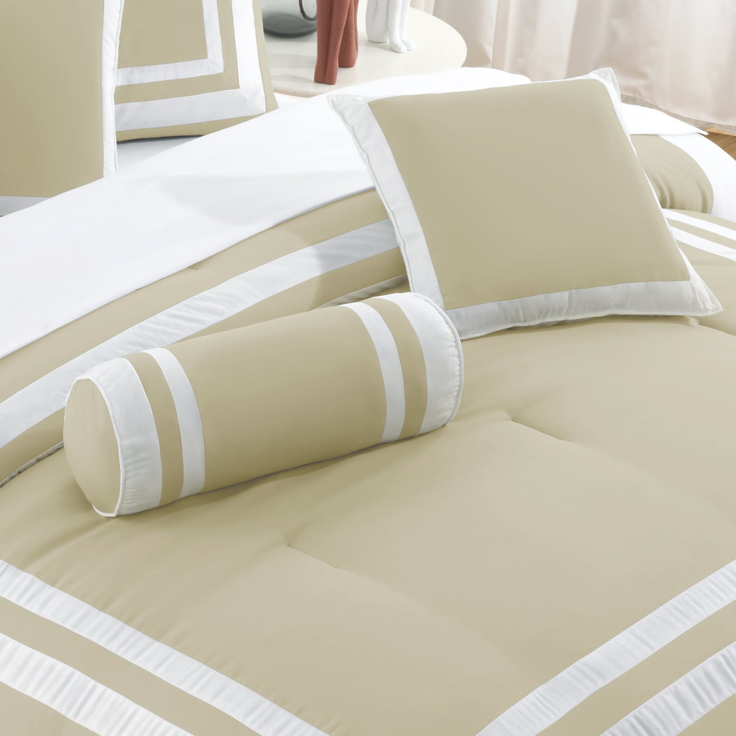 Caprice 7-Piece Modern Hotel Style Square Pattern Comforter Set with Decorative Pillows, Cal King/King/Queen/Full Size