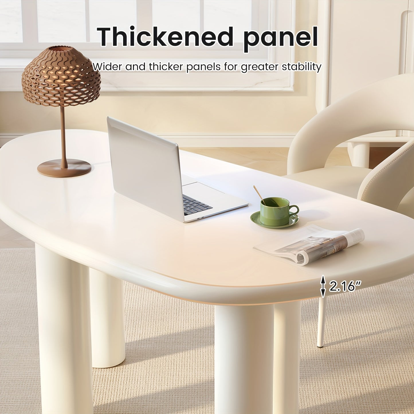 Large Office Desk, Wedge-Shaped Computer Office Desk, Modern Executive Desk, Creamy White Writing Study Desk For Study Room, Home Office, Easy Assembly, Guyii