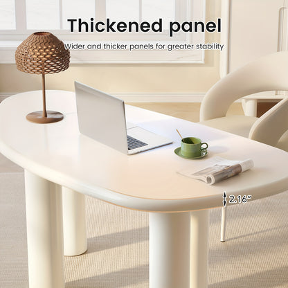 Large Office Desk, Wedge-Shaped Computer Office Desk, Modern Executive Desk, Creamy White Writing Study Desk For Study Room, Home Office, Easy Assembly, Guyii