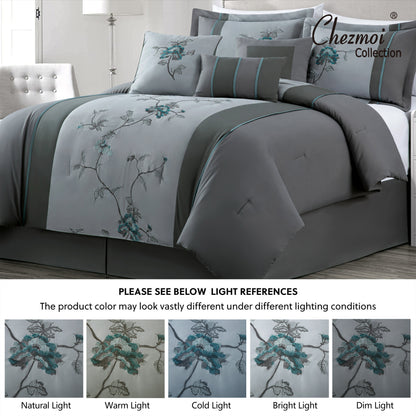 Vienna 7-Piece Embroidered Floral Comforter Set, California King/King/Queen/Full Sizes - Christmas Gift for Family and Friends