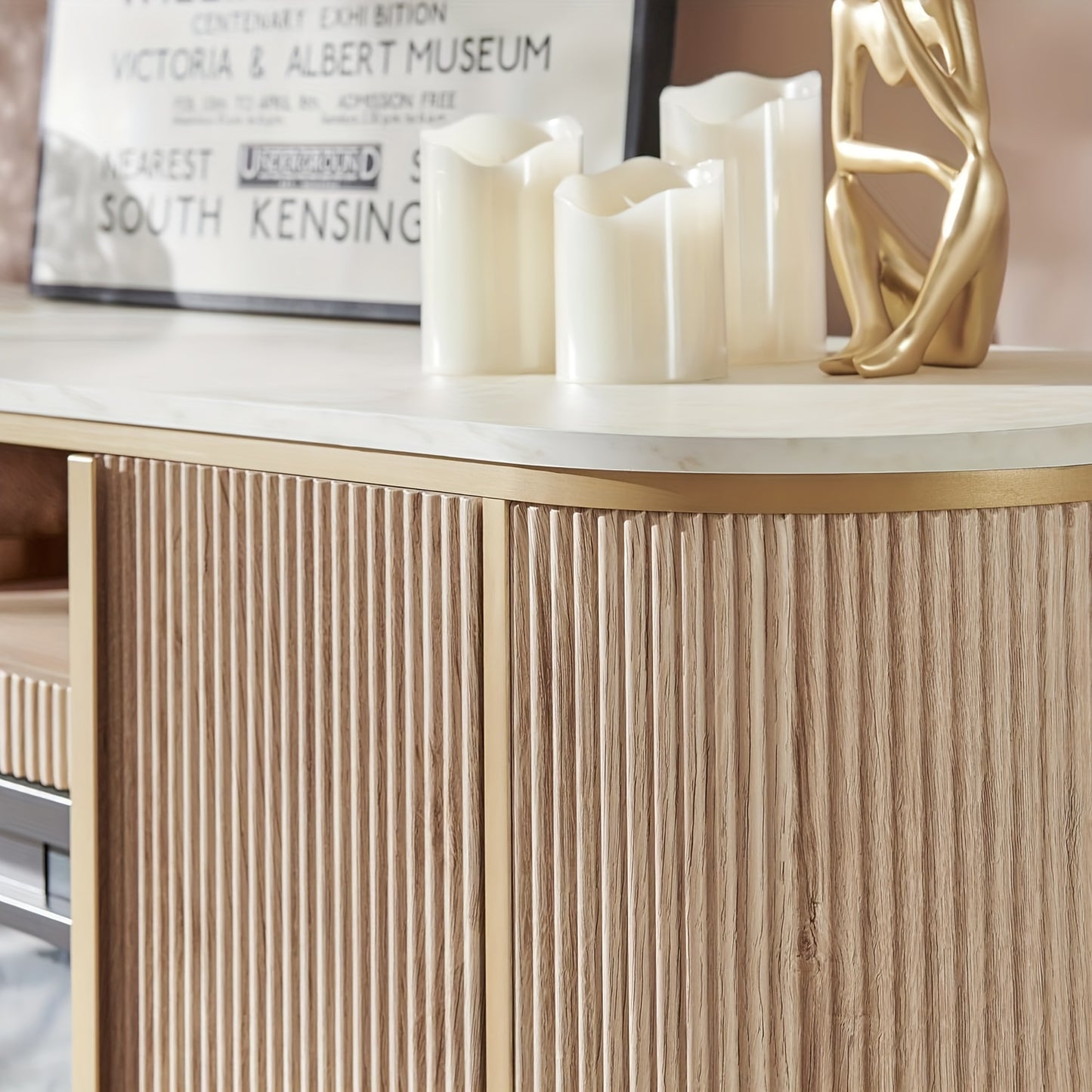 70" Luxury Fireplace TV Stand - Faux Marble Top