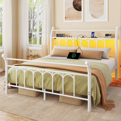 Classic Metal Platform Bed Frame with Victorian Style Iron-Art Headboard/Footboard/Under Bed Storage/No Box Spring Needed