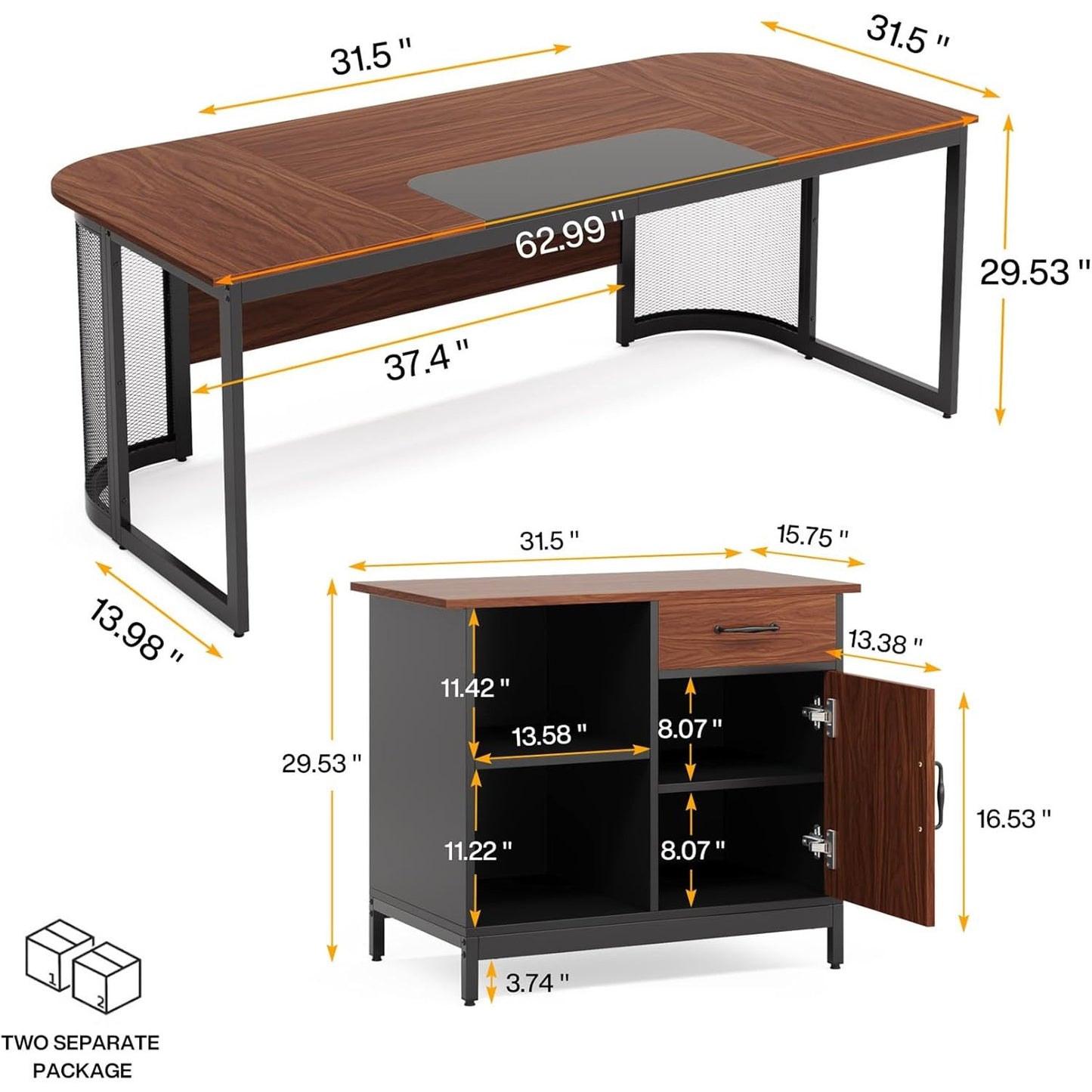 63-Inch Executive Desk - Large L-Shaped Desk with Drawer Cabinet & Storage Shelves - Corner Executive Office Desk - Business Furniture Set Workstation for Home Office - For Professionals & Entrepreneurs - Perfect for Home Off