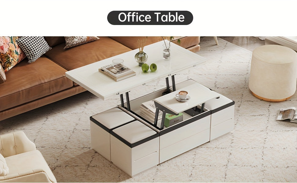 Extendable Coffee Table - 4 Storage Stools & Lift Top