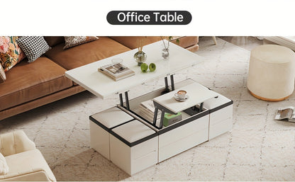 Extendable Coffee Table - 4 Storage Stools & Lift Top