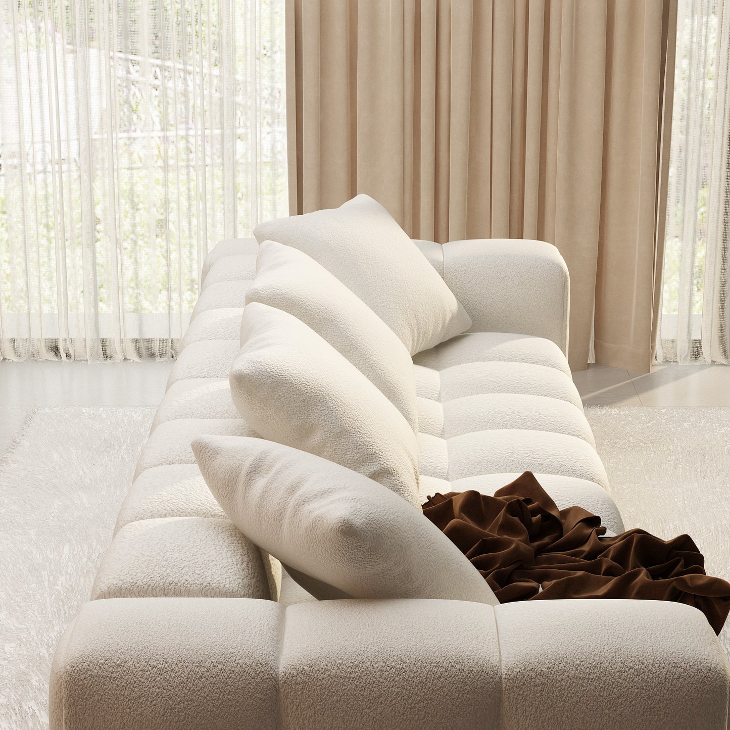 Modern 4-Seater Sofa - Elegant White Velvet Couch with Wooden Frame, Stylish and Simple Design - For Living Room, Bedroom & More - Suitable for Modern & Contemporary Homes - Perfect Gift for Housewarming