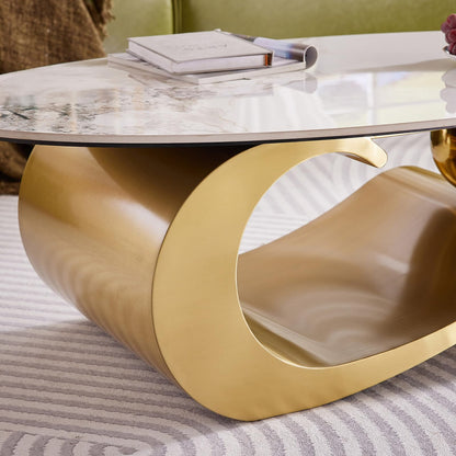 Modern Oval Faux Marble Coffee Table Faux Marble Coffee Table - Gold Metal Base