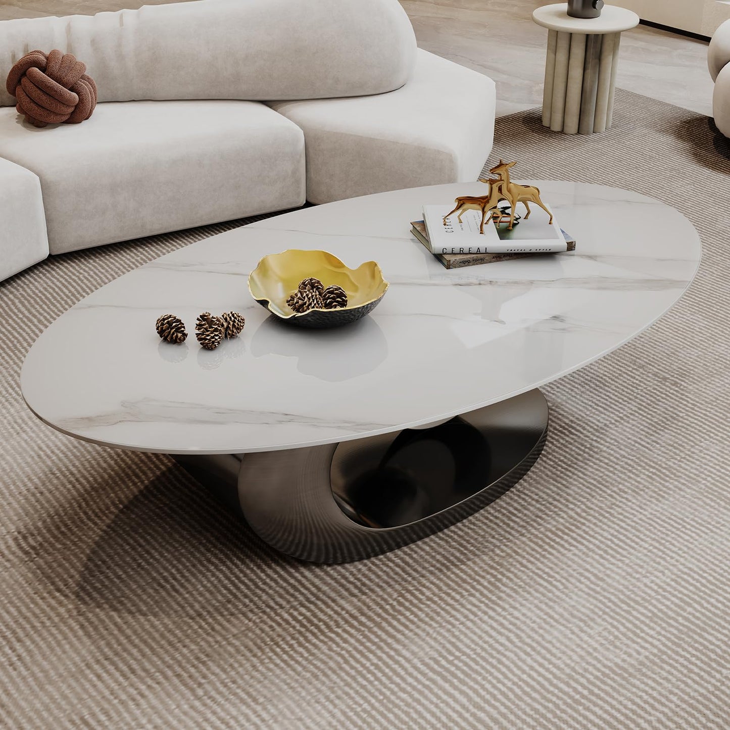 Modern Oval Faux Marble Coffee Table Faux Marble Coffee Table - Gold Metal Base