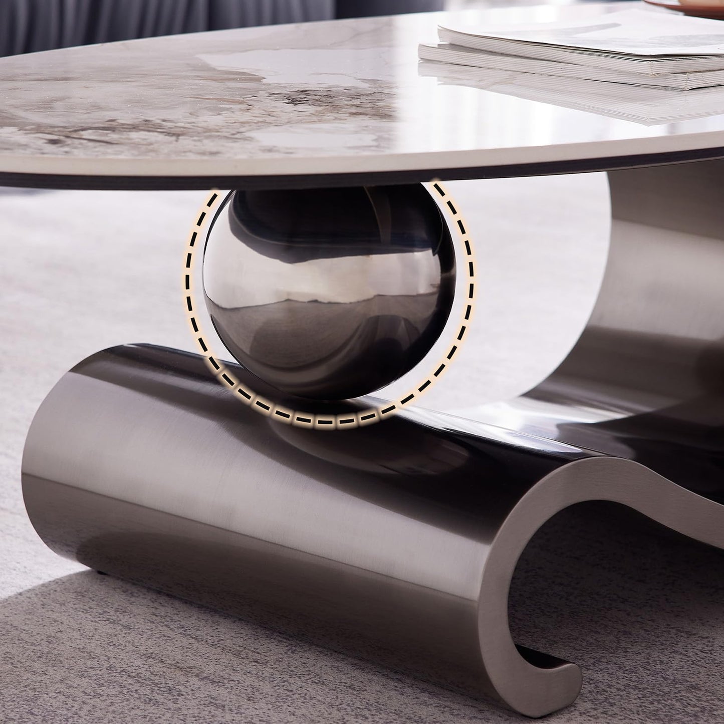 Modern Oval Faux Marble Coffee Table Faux Marble Coffee Table - Gold Metal Base