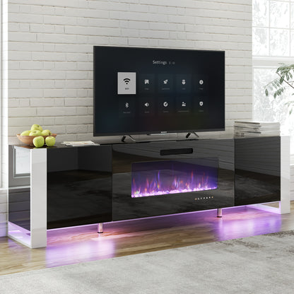 Modern Electric Fireplace TV Stand with LED Lights, Entertainment Center for TVs