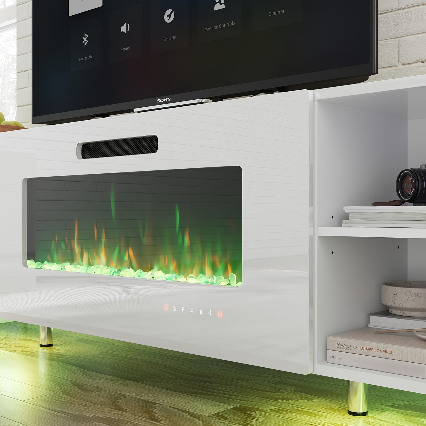 Modern Electric Fireplace TV Stand with LED Lights, Entertainment Center for TVs