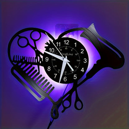 1 piece of caring hair cutting tool, vinyl wall clock for artistic decoration, creative design, silent wall clock for home decoration, living room, bedroom, hair salon, LED light