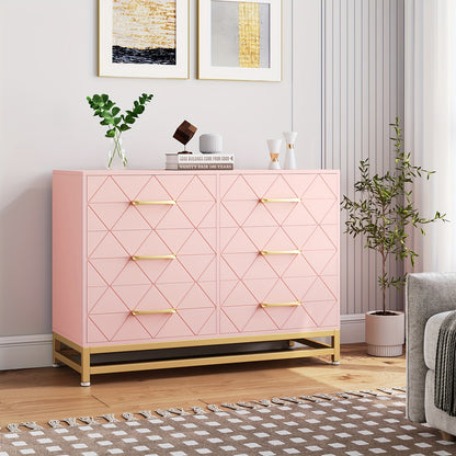 6-Drawer Dresser TV Stand - Wood Chest with Metal Handles