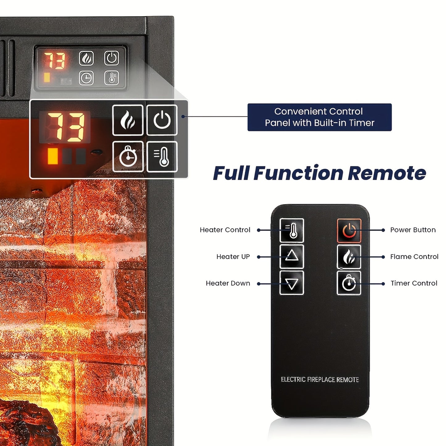 72" Electric Fireplace With Mantel, Fireplace TV Stand For 80" TV, Modern Entertainment Center With Storage, Wood Surround Free Standing Fireplace Heater With Remote Control, Logs, Adjustable Led Flame, For Living Room, Bedro