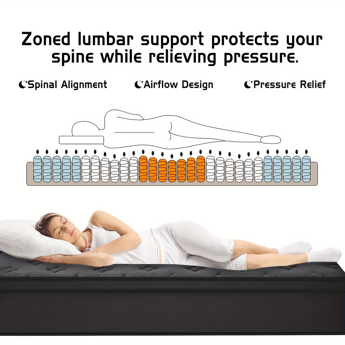 mattress, 12 inches, box hybrid mattress with memory spring hybrid, individual pocket spring mattress for family rooms and hotels in black