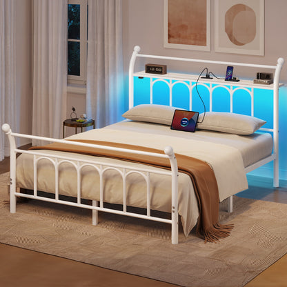 Classic Metal Platform Bed Frame with Victorian Style Iron-Art Headboard/Footboard/Under Bed Storage/No Box Spring Needed