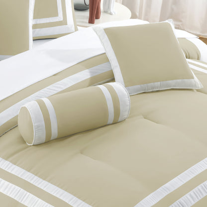 Caprice 7-Piece Modern Hotel Style Square Pattern Comforter Set with Decorative Pillows, Cal King/King/Queen/Full Size