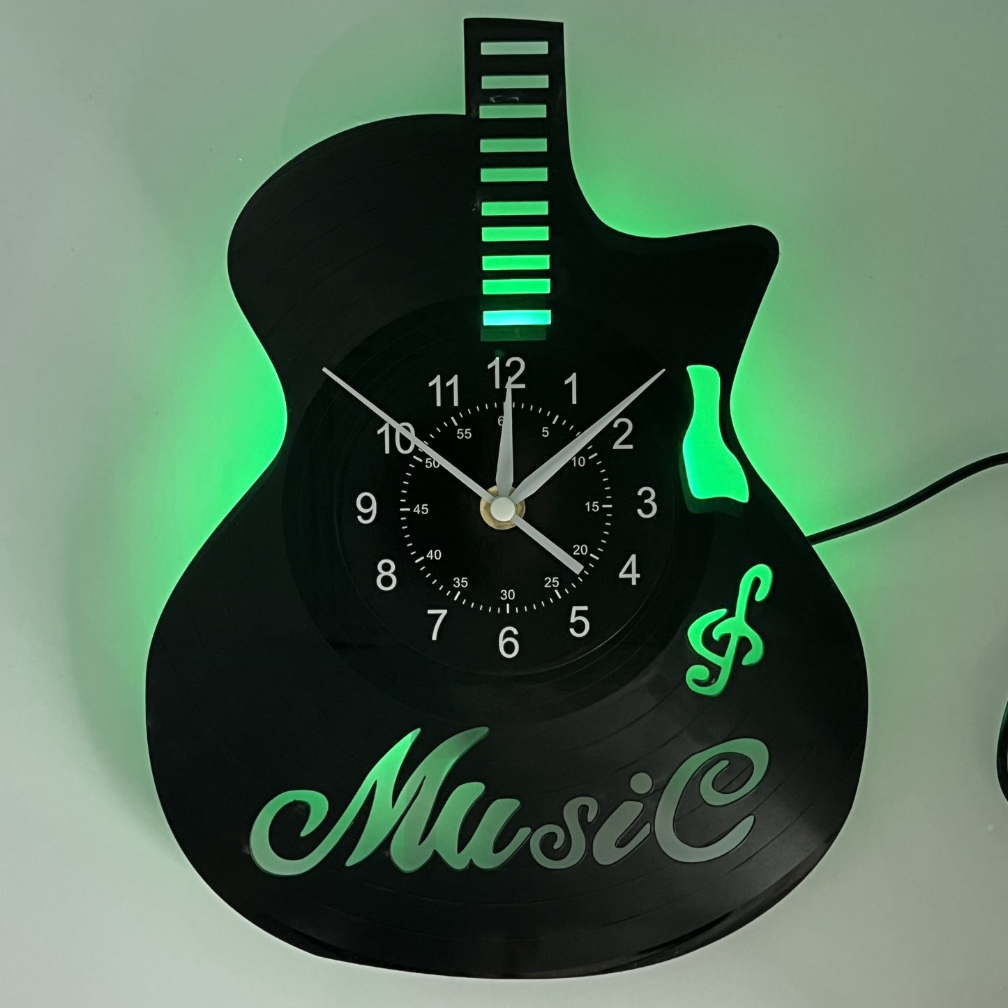 [Unique Vinyl Record Wall Clock] Unique Vinyl Record LED Wall Clock - Guitar-Shaped, Musical Theme, Irregular Shape, Flat Crown, Digital Display, Battery Operated (AA Not Included) - Ideal for Living Room, Bedroom, Office, Mu