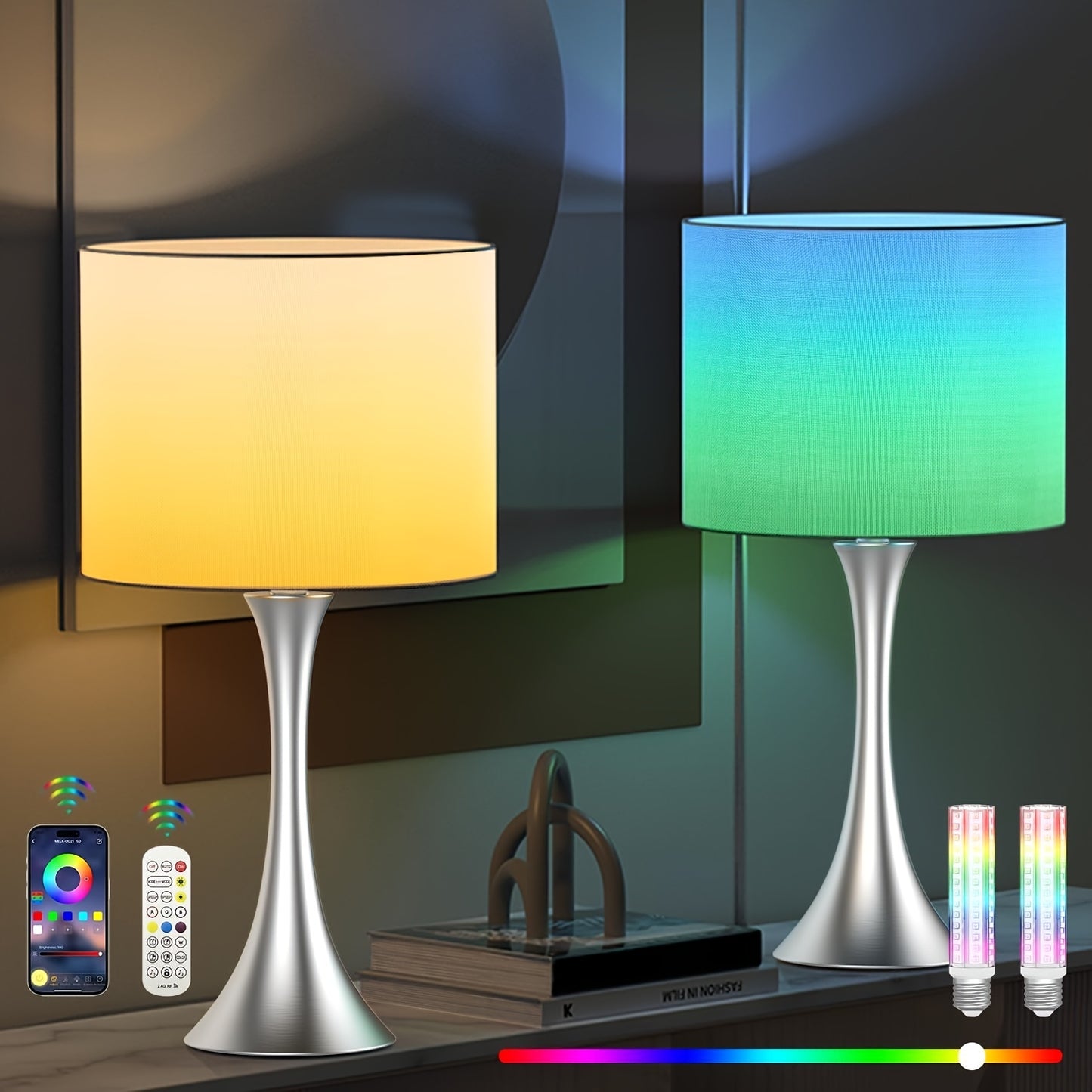 24" Tall Modern Smart Bedside Table Lamps for Bedroom Set of 2, Bedroom Lamp for Nightstand Light Decoration, APP Remote Control & Music Sync Desk Light for Farmhouse Living Room Decor (Brown)