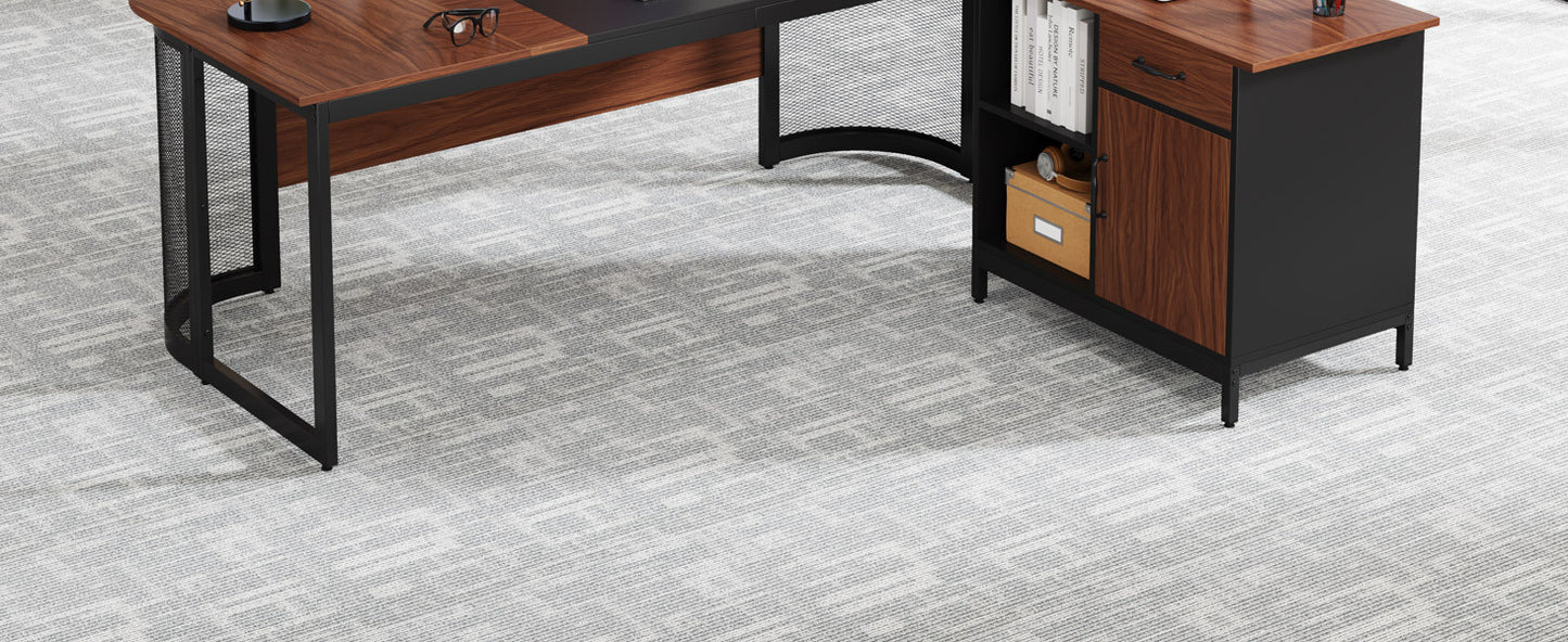 63-Inch Executive Desk - Large L-Shaped Desk with Drawer Cabinet & Storage Shelves - Corner Executive Office Desk - Business Furniture Set Workstation for Home Office - For Professionals & Entrepreneurs - Perfect for Home Off