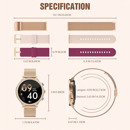 Touch Screen Smart Watches, Smart Watch for Android & iPhone Compatible,(Answer/Make Call) Smart Fitness Tracker Watch for Women/Man Smartwatch with Message Reminder/Sports/Step, Ideal for Gift (Include Bands:Gold, Pink, Wine