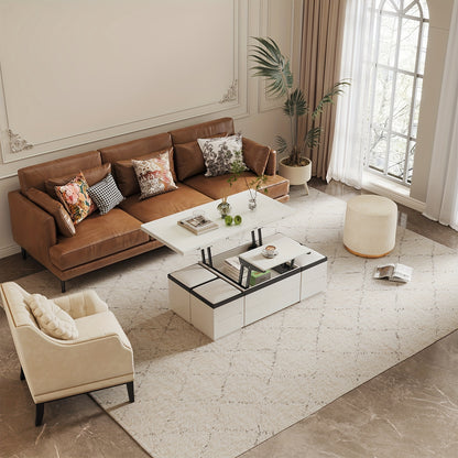 Extendable Coffee Table - 4 Storage Stools & Lift Top