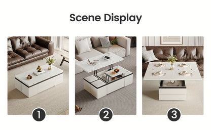 Extendable Coffee Table - 4 Storage Stools & Lift Top