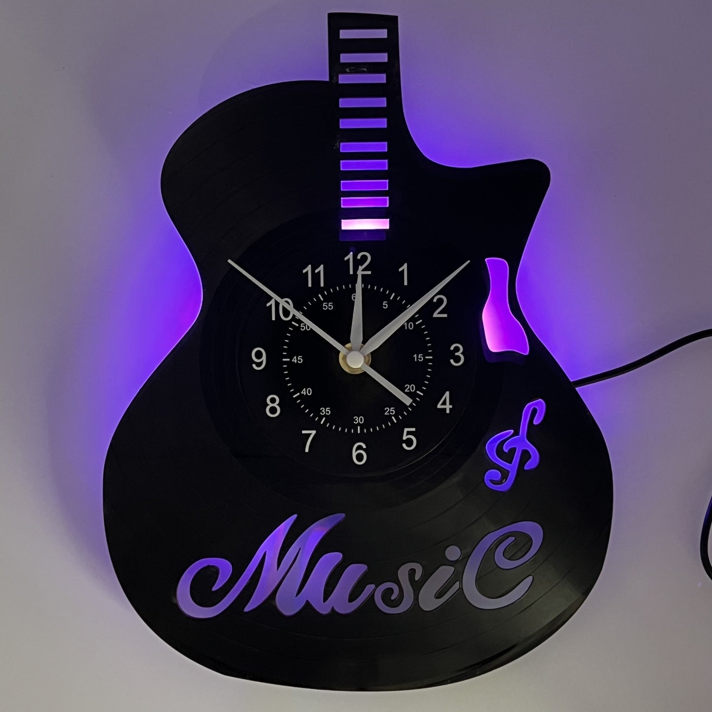 [Unique Vinyl Record Wall Clock] Unique Vinyl Record LED Wall Clock - Guitar-Shaped, Musical Theme, Irregular Shape, Flat Crown, Digital Display, Battery Operated (AA Not Included) - Ideal for Living Room, Bedroom, Office, Mu