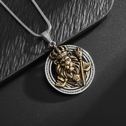 Lion King Throne Pendant - 18K Gold Plated Stainless Steel, Men's Fashion Hip Hop Necklace for Parties & Events