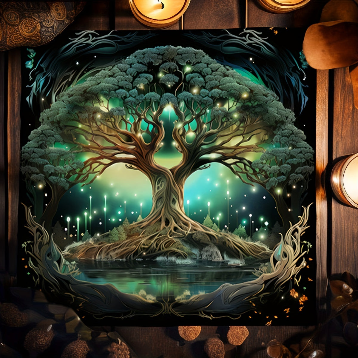 1pc Blue Tree Of Life Moon Starry Sky Tarot Cards Tablecloth Altar Cloth Green Life Tree Tarot Tablecloth For Spread Tarot Reading Cloth Witchcraft Oracle Cards Pads Game Mat Wall Decoration