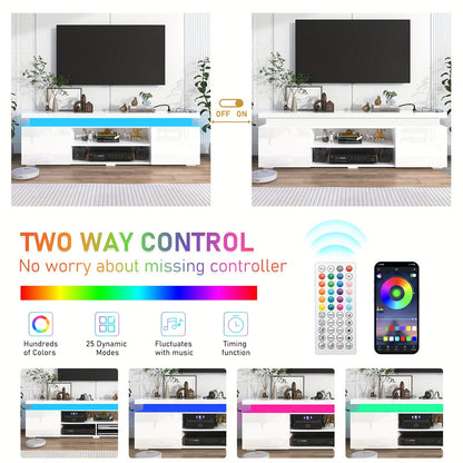 LED TV Stand For 85 Inch TV, Modern Gaming TV Stand With Power Outlet, High Gloss TV Console Entertainment Center With Storage And LED Lights For Living Room, Bedroom