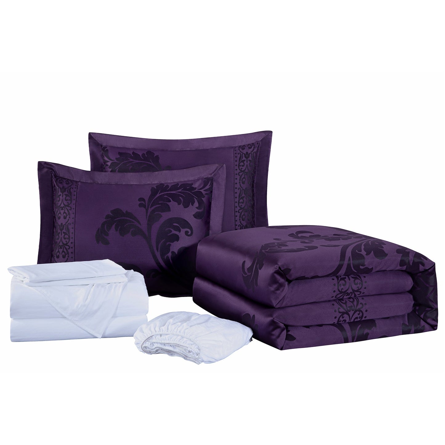 Valor 7-Piece Luxury Jacquard Floral Bed in a Bag Comforter Set