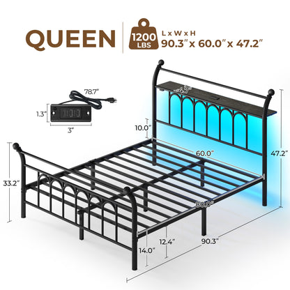 Classic Metal Platform Bed Frame with Victorian Style Iron-Art Headboard/Footboard/Under Bed Storage/No Box Spring Needed