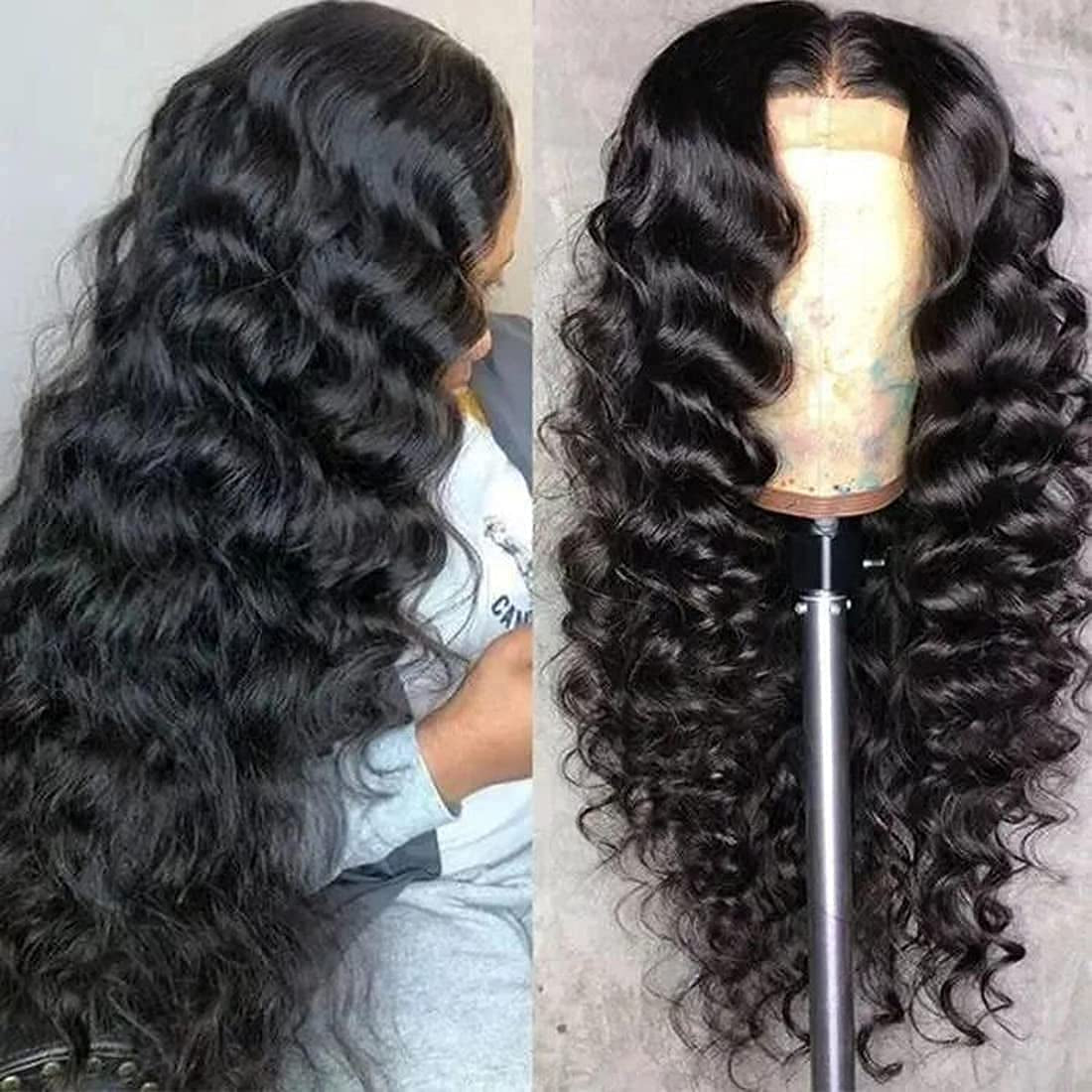 13X4 Lace Front Wig Wand Curl Body Wave 10A Human Hair Wig for Women Peruvian Unprocessed Virgin Hair Lace Frontal Wig Pre Plucked with Baby Hair 150% Density Natural Color 16Inch