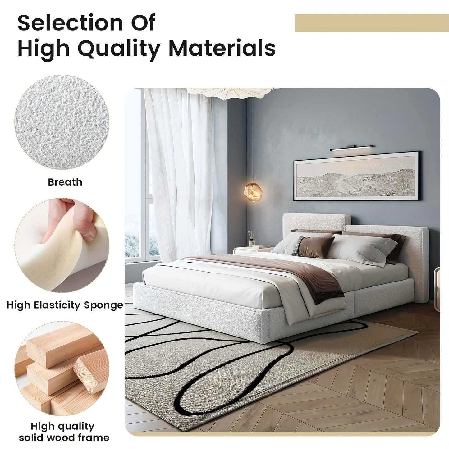 Queen & Full Size Bed Frame with Upholstered Headboard - Wood & Metal Slat Support, No Box Spring Needed, Easy Assembly, Quiet Mattress Foundation by Guyii Commercial, GUYII