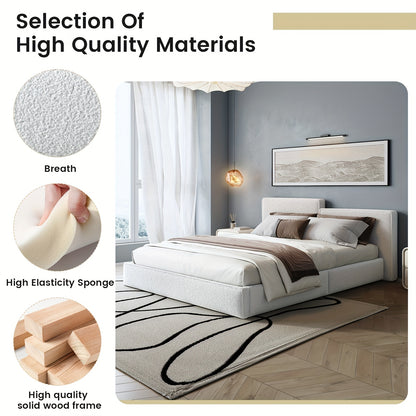 Queen & Full Size Bed Frame with Upholstered Headboard - Wood & Metal Slat Support, No Box Spring Needed, Easy Assembly, Quiet Mattress Foundation by Guyii Commercial, GUYII