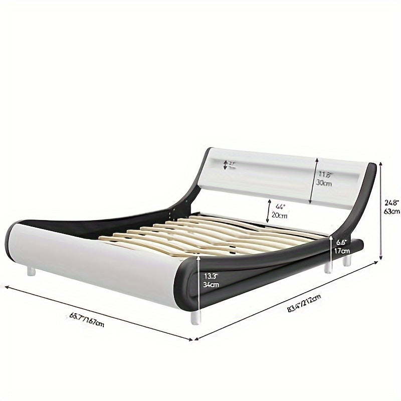 Queen Bed Frame with Ergonomic Headboard, Upholstered Led Bed Frame with Lights and Charging Station, Platform Bed Frame with Premium Pu Leather No Box Spring Needed, White