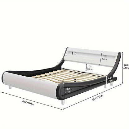 Queen Bed Frame with Ergonomic Headboard, Upholstered Led Bed Frame with Lights and Charging Station, Platform Bed Frame with Premium Pu Leather No Box Spring Needed, White