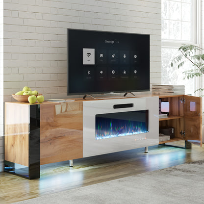 Modern Electric Fireplace TV Stand with LED Lights, Entertainment Center for TVs