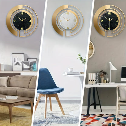 1pc Golden Metal Design Large Wall Clock, Silent Movement European-Style, 24 Inches Rustic Garden Decor, Fashionable Creative Timepiece For Outdoor & Indoor Use