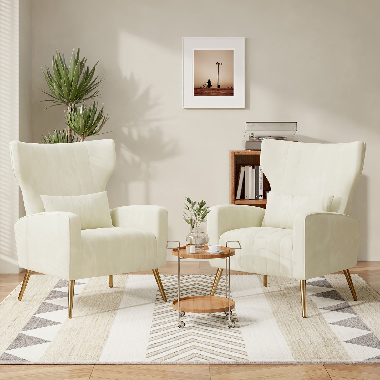 Modern Velvet Accent Chair with Metal Legs and Head Support – Cozy Mid-Century Reading Armchair, Includes Cushion and Footrest, Available in Gray/Yellow/Black