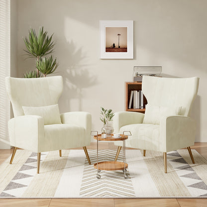 Modern Velvet Accent Chair with Metal Legs and Head Support – Cozy Mid-Century Reading Armchair, Includes Cushion and Footrest, Available in Gray/Yellow/Black