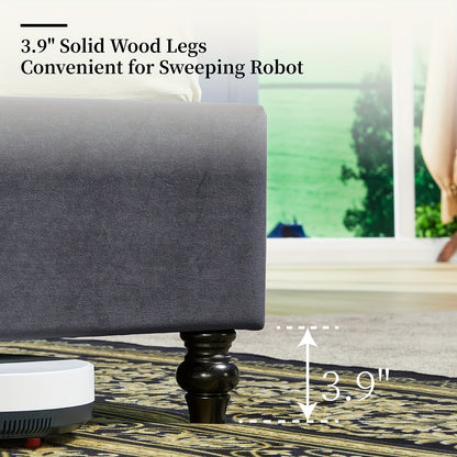 Papajet Fabric-Covered Sleigh Style Bed Frame with Diamond-Studded Headboard