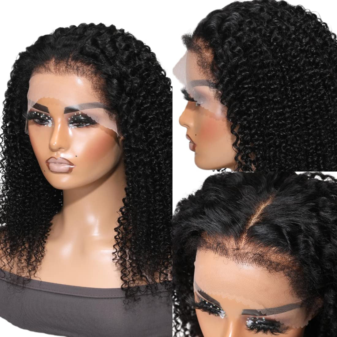 12A Kinky Edges Hairline Curly Hair 13X4 Lace Front Human Hair Wigs Virgin Hair Glueless Wig Pre Plucked with Curly Baby Hair 180% Density 18Inch