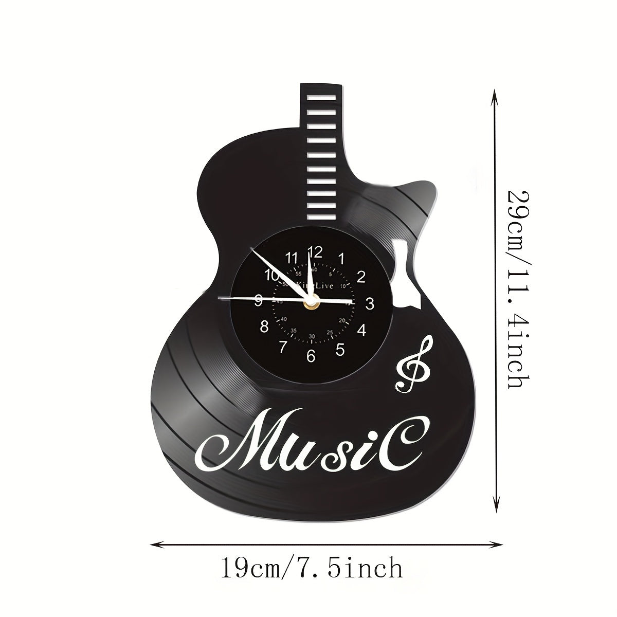 [Unique Vinyl Record Wall Clock] Unique Vinyl Record LED Wall Clock - Guitar-Shaped, Musical Theme, Irregular Shape, Flat Crown, Digital Display, Battery Operated (AA Not Included) - Ideal for Living Room, Bedroom, Office, Mu
