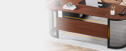 63-Inch Executive Desk - Large L-Shaped Desk with Drawer Cabinet & Storage Shelves - Corner Executive Office Desk - Business Furniture Set Workstation for Home Office - For Professionals & Entrepreneurs - Perfect for Home Off