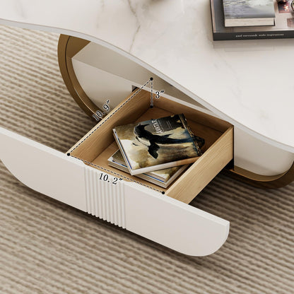 Modern Oval Faux Marble Coffee Table Faux Marble Coffee Table - Gold Metal Base