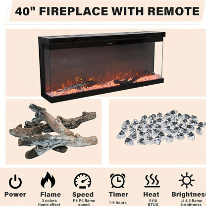 Fireplace TV Stand With 40" Electric Fireplace For 80" TV, 70" Fireplace Entertainment Center With Adjustable Storage Cabinets, 2 Drawers, LED Lights, TV Consoles For Living Room, White Brown Gray Rustic Oak