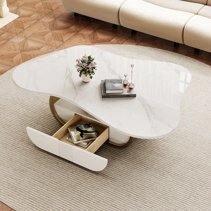 Modern Oval Faux Marble Coffee Table Faux Marble Coffee Table - Gold Metal Base