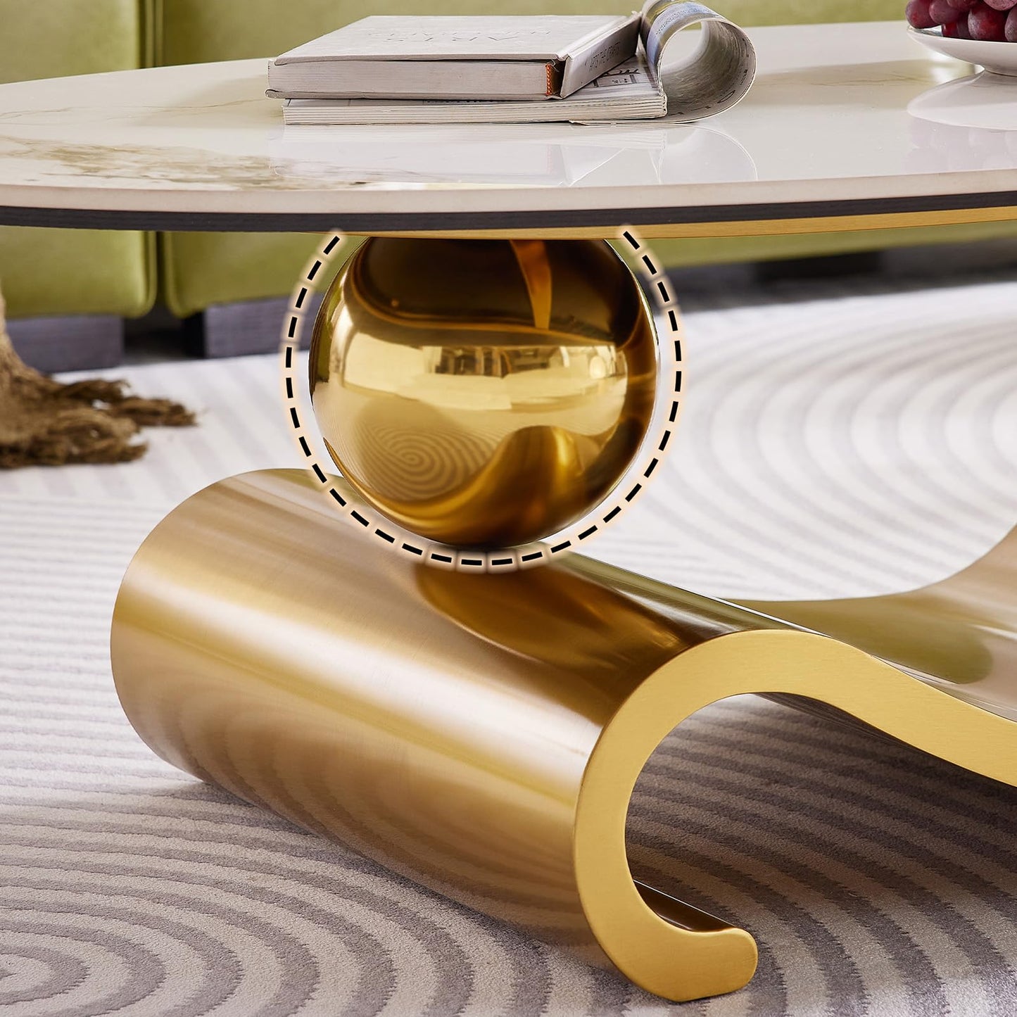 Modern Oval Faux Marble Coffee Table Faux Marble Coffee Table - Gold Metal Base